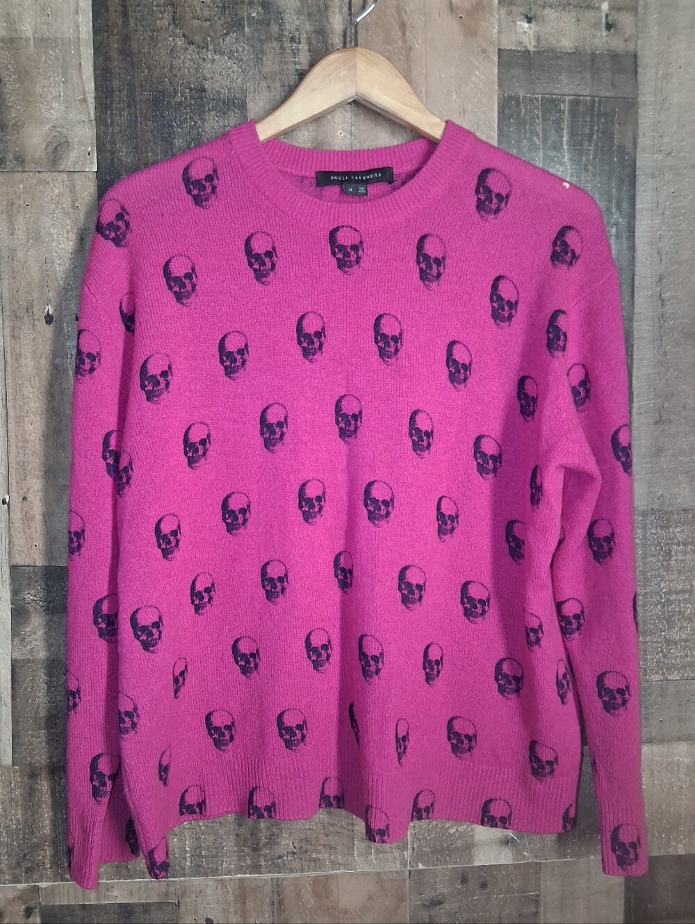 Skull Cashmere Sweater Hot Pink Skull Print Goth Grunge Size Medium